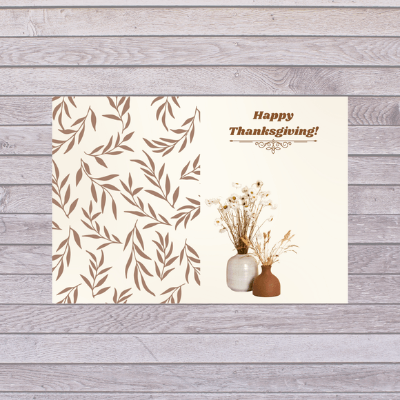 Folded Brown Flowers Thanksgiving Card- Landscape. Printable- instant download, `10x7 In