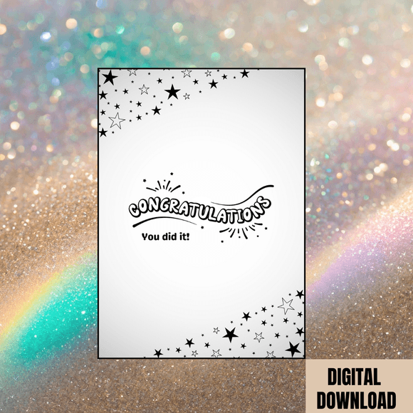 Cute Black &amp; White Congratulations Card- Portrait. Printable- instant download, 5x7 In