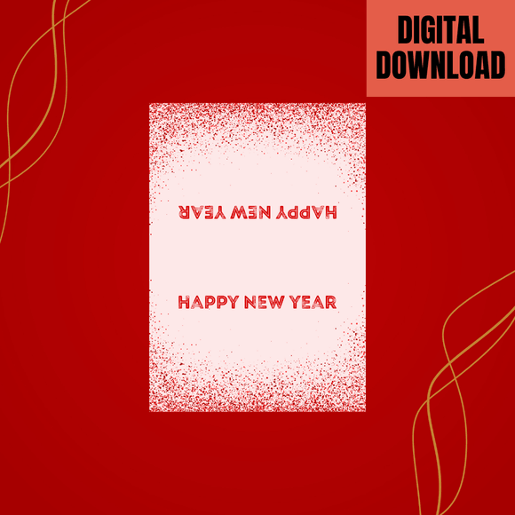 Lovely Red Glitter New Year Folded Card- Landscape. Printable- instant download, 7x10 In.