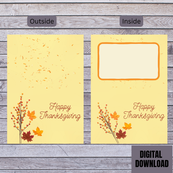 Cute Autumn Flower Thanksgiving Folded Card- Landscape. Printable- instant download, 7x10 In