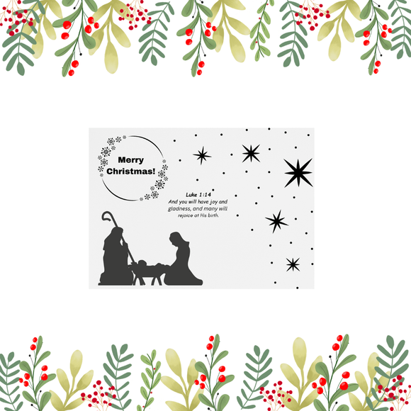 Black &amp; White Family Christmas Card- Landscape. Printable- instant download, 7x5 In.