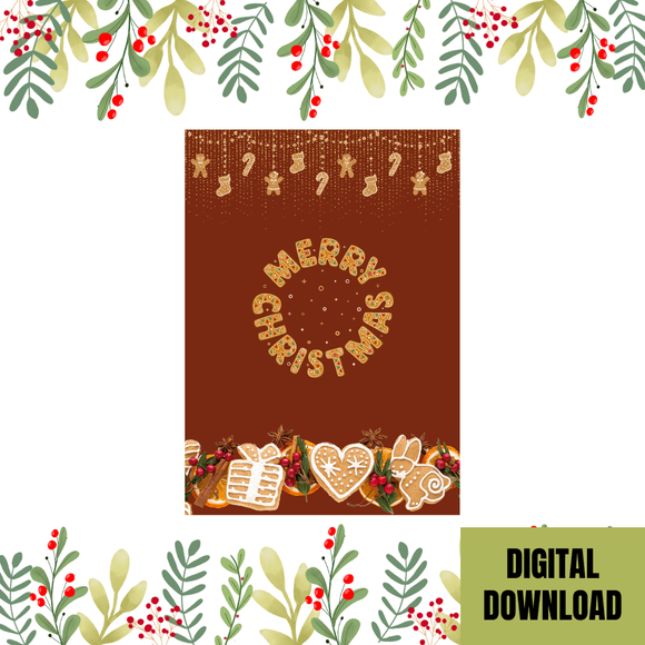 Cute Cookie Christmas Card- Portrait. Printable- instant download, 5x7 in