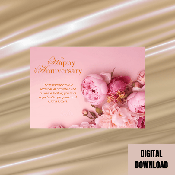 Cute Pink Floral Anniversary Card- Landscape. Printable- instant download, 7x5 In.