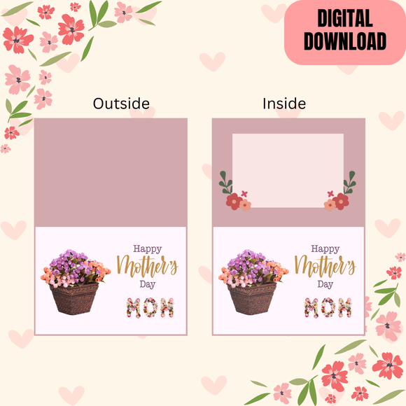 Cute Floral Happy Mother&#x27;s Day Card- Landscape. Printable- instant download, 14.8 x 21 cm.
