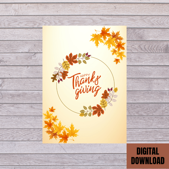 Beautiful Autumn Thanksgiving Card- Portrait. Printable- instant download, 5x7 In