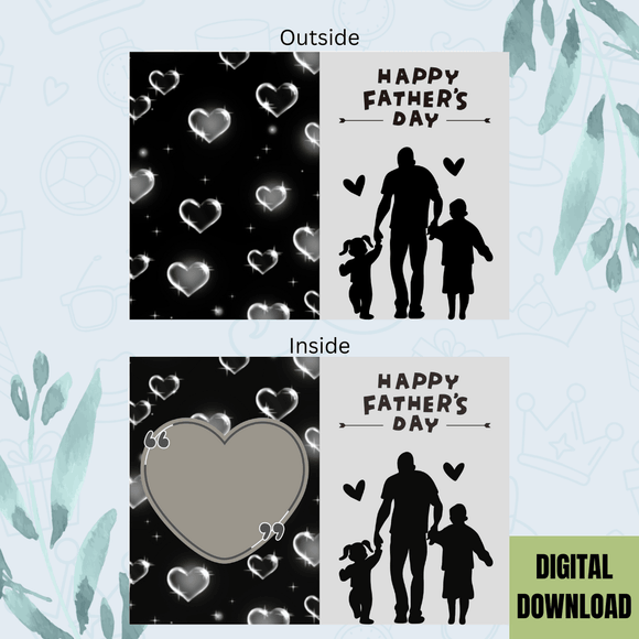 Black &amp; White Father&#x27;s Day Folded Card- Portrait. Printable- instant download, 21x14.8 cm.
