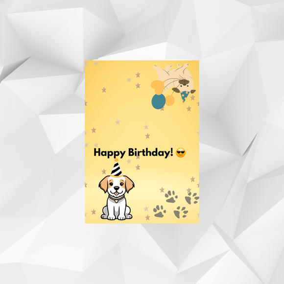 Folded Puppy Birthday Card- Landscape. Printable- instant download, 7x10 In