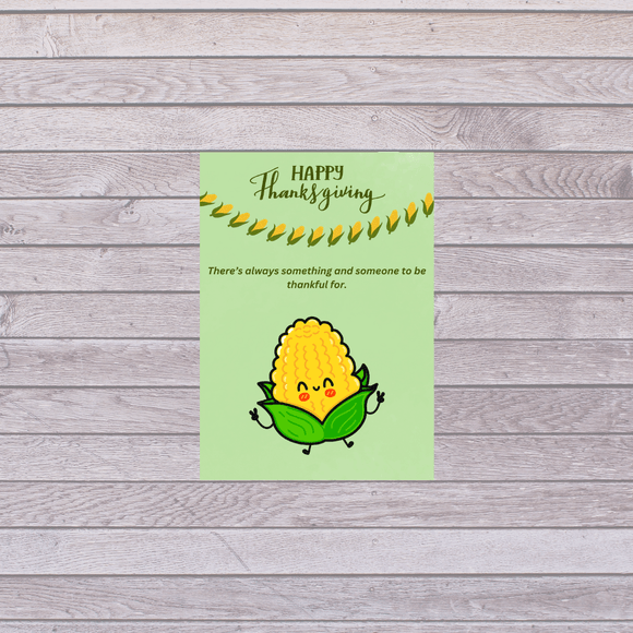 Corn Thanksgiving Card- Portrait. Printable- instant download, 5x7 In