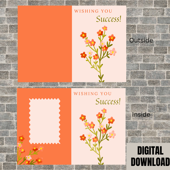 Cute Flower Success Folded Card- Portrait. Printable- instant download, 21x14.8 cm.