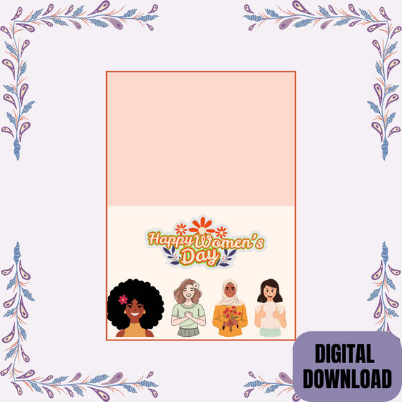 Beautiful Folded Women&#x27;s day Card- Landscape. Printable- instant download, 10x7 In.