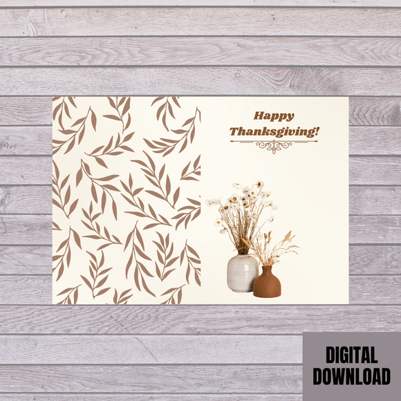 Beautiful Autumn Flowers Thanksgiving Folded Card- Landscape. Printable- instant download, `10x7 In