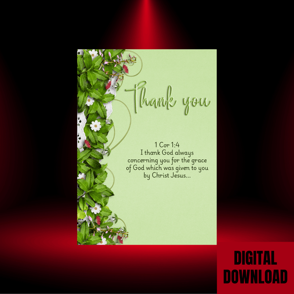 Cute Scriptural Thank You Card- Portrait. Printable- instant download, 5x7 In.