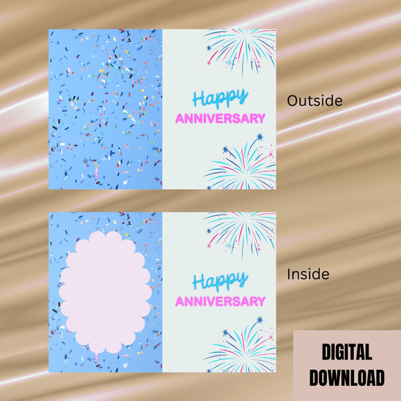 Cute Happy Anniversary Folded Card- Portrait. Printable- instant download, 21x14.8 cm.