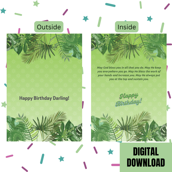 Cute Darling Birthday Folded Card- Landscape. Printable- instant download, 7x10