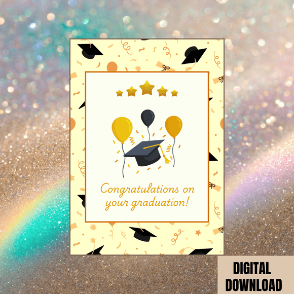 Cute Graduation Congratulations Card- Portrait. Printable- instant download, 5x7 In.