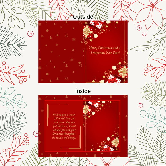 Folded Red Christmas and New Year Card- Portrait. Printable- instant download, 10x7 In.
