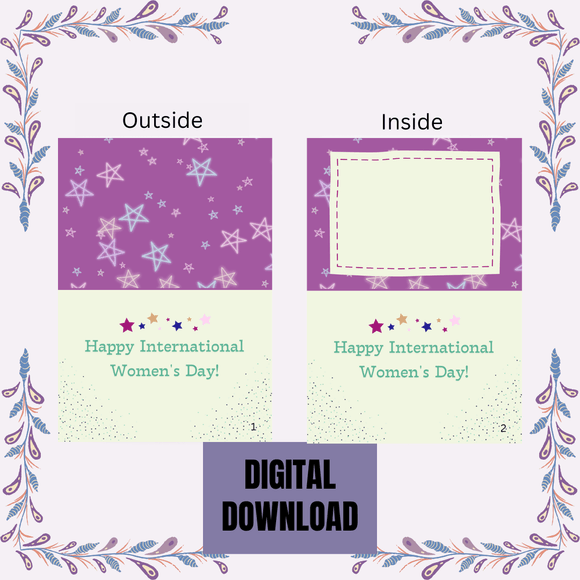 Cute Folded International Women&#x27;s Day Card- Landscape. printable- instant download, 7x10 In.