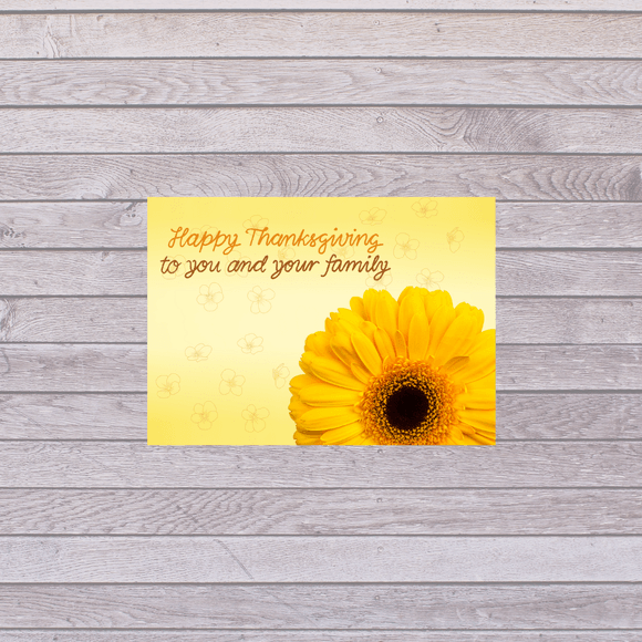 Yellow Flower Thanksgiving Card- Landscape. Printable- instant download, 7x5 In