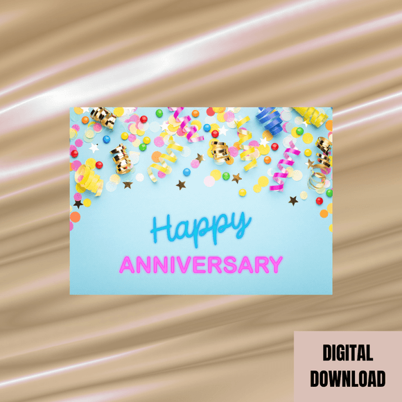 Cute Happy Anniversary Card- Landscape. Printable- instant download, 7x5 In.