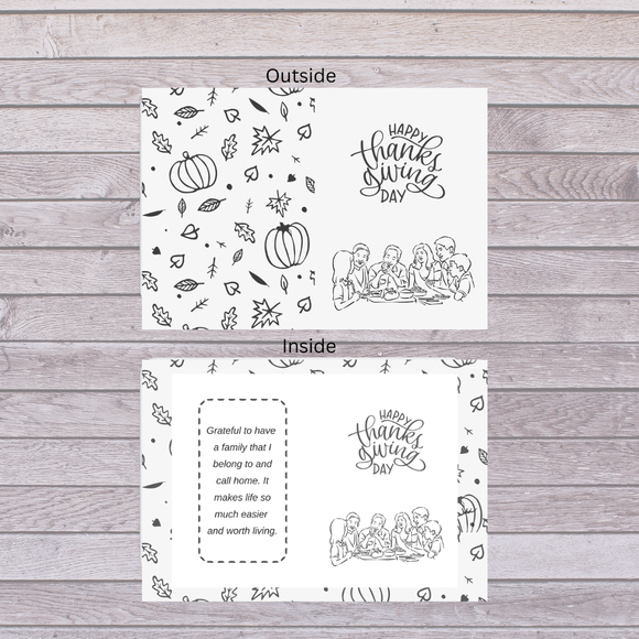 Folded Family Thanksgiving Card- Portrait. Printable- instant download, 10x7 In