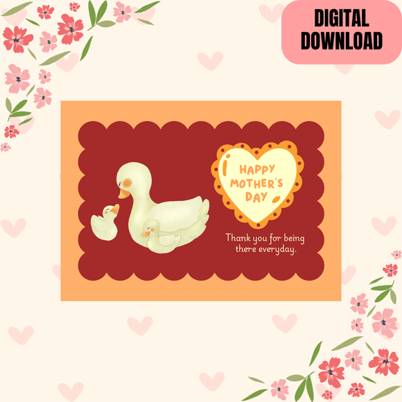 Mother &amp; Baby Duck Mother&#x27;s Day Card- Landscape. Printable- instant download, 7x5 In.