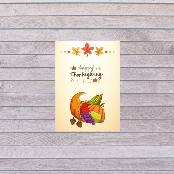 Cornucopia Thanksgiving Card- Portrait. Printable- instant download, 5x7 In