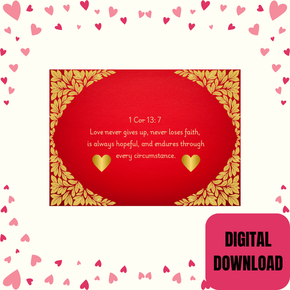 Red &amp; Gold Scripture Couple Card- Landsape. Printable- instant download, 7x5 in.