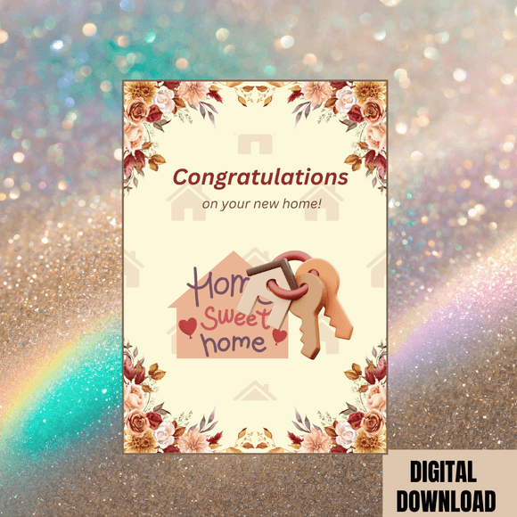 New Home Congratulations Card- Portrait. Printable- instant download, 5x7 In.