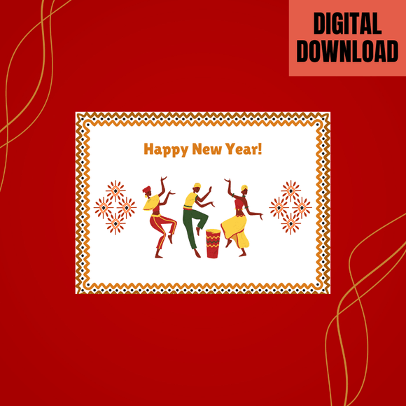 Beautiful African New Year Card- Landscape. Printable- instant download, 7x5 In.