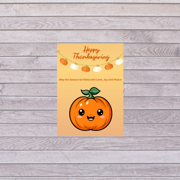 Pumpkin Thanksgiving Card- Portrait. Printable- instant download, 5x7 In