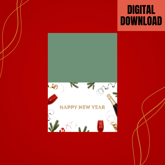Lovely Celebration New Year Folded Card- Landscape. Printable- instant download, 7x10 In.