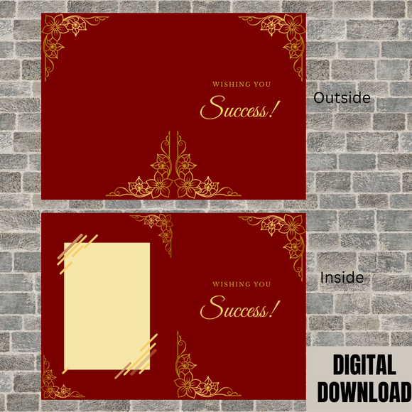 Cute Red &amp; Gold Success Folded Card- Portrait. Printable- instant download, 21x14.8 cm.