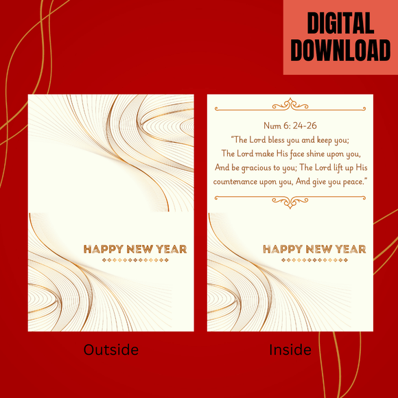 Lovely Inspirational New Year Folded Card- Landscape. Printable- instant download, 7x10 In.