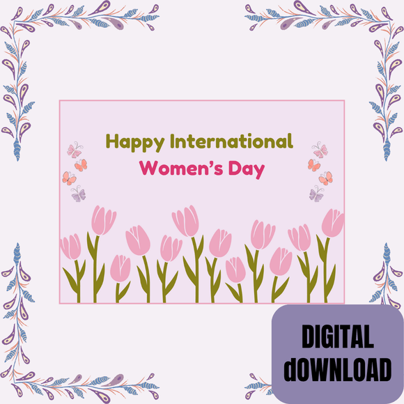 Beautiful Floral Women&#x27;s Day Card- Landscape. Printable- instant download, 7x5 In.