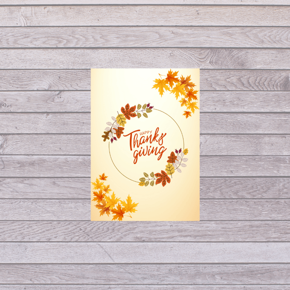 Autumn Leaves Thanksgiving Card- Portrait. Printable- instant download, 5x7 In