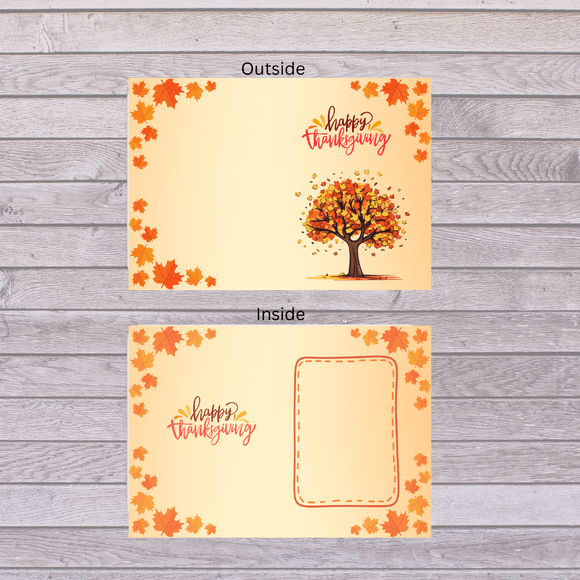 Folded Autumn Tree Thanksgiving Card- Portrait. Printable- instant download, 10x7 In