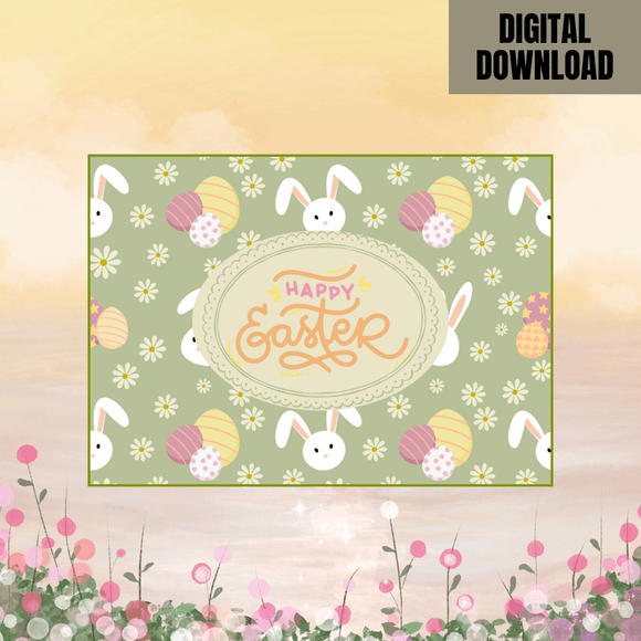 Beautiful Patterned Easter Card- Landscape. Printable- instant download, 7x5 In.