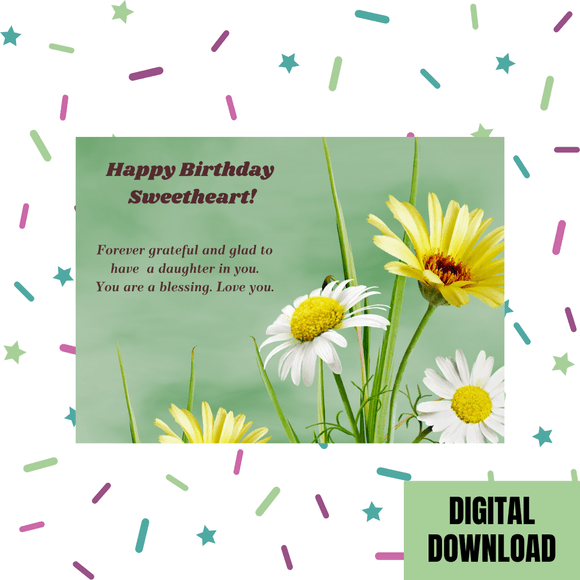 Beautiful Daughter Birthday Card- Landscape. Printable- instant download, 7x5 In