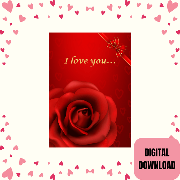 Love You Couple Card- Portrait. Printable- Instant download, 5x7 In.