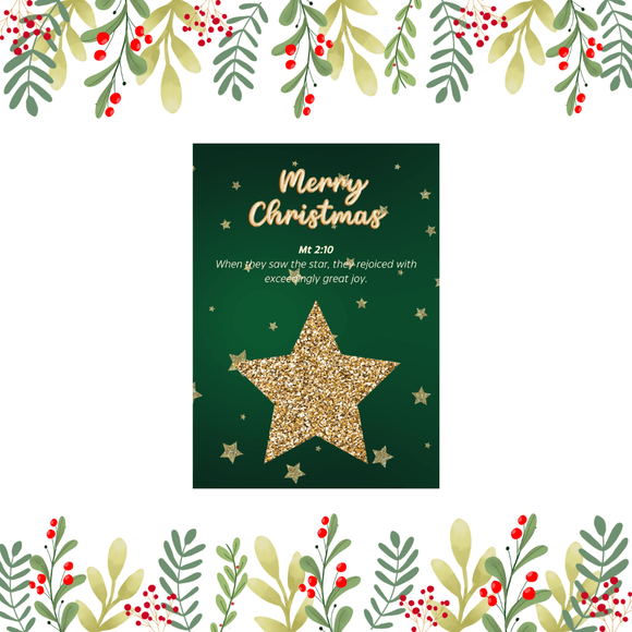 Star Christmas Card- Portrait. Printable- instant download, 5x7 In
