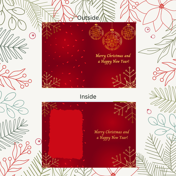 Folded Ornament Christmas &amp; New Year Card- Portrait. Printable- instant download, 10x7 In.