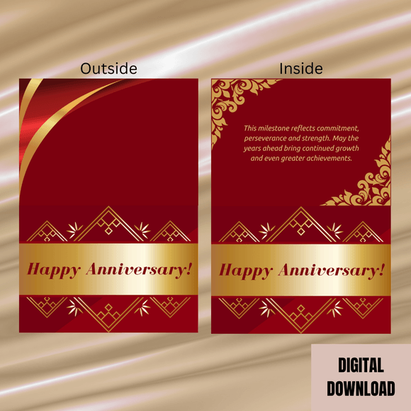 Lovely Inspirational Anniversary Folded Card- Landscape. Printable- instant download, 14.8x21 cm.