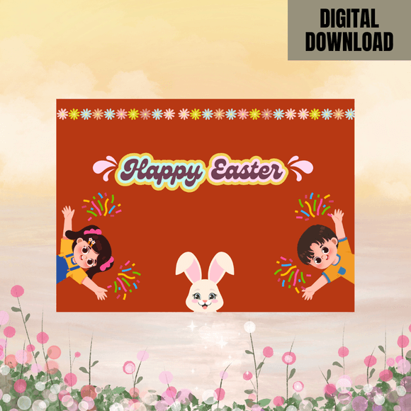 Lovely Kids Easter Card- Landscape. Printable- instant download, 7x5 In.