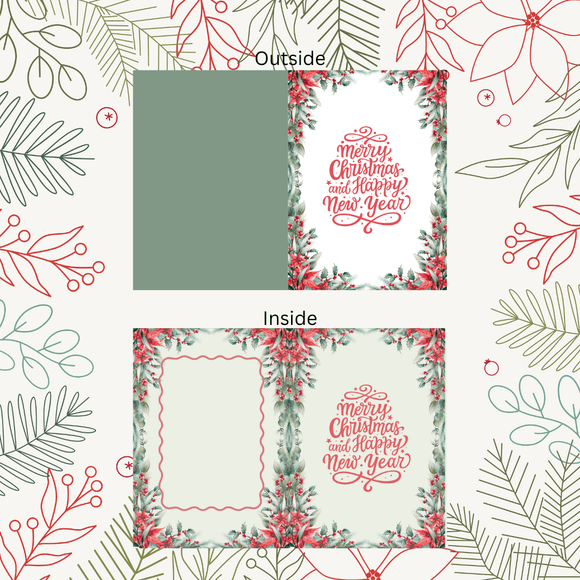 Folded Flower Christmas &amp; New Year Card- Portrait. Printable- instant download, 10x7 In.
