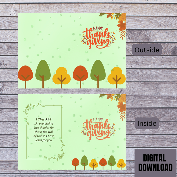 Beautiful Autumn Thanksgiving Folded Card- Portrait. Printable- instant download, 10x7 In