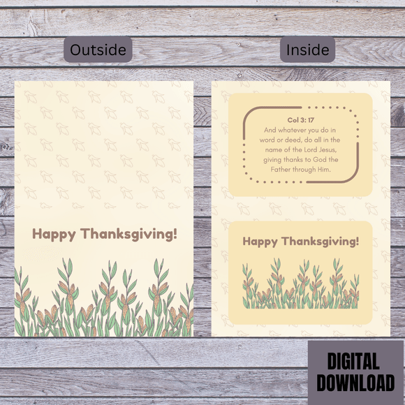 Lovely Corn Thanksgiving Folded Card- Landscape. Printable- instant download, 7x10 In