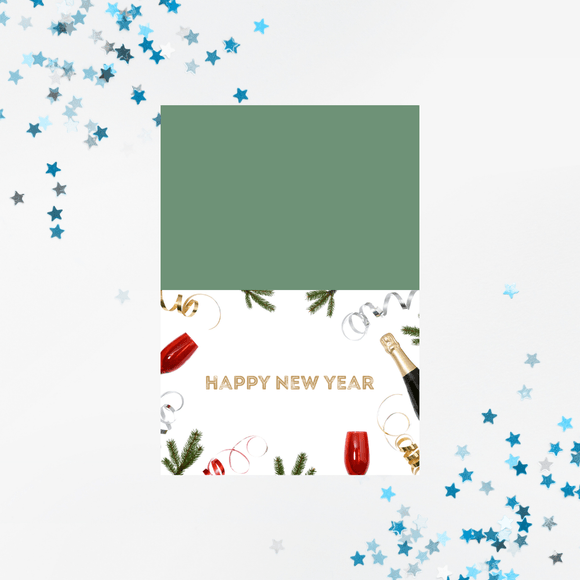 Folded New Year Decoration Card- Landscape. Printable- instant download, 7x10 In.
