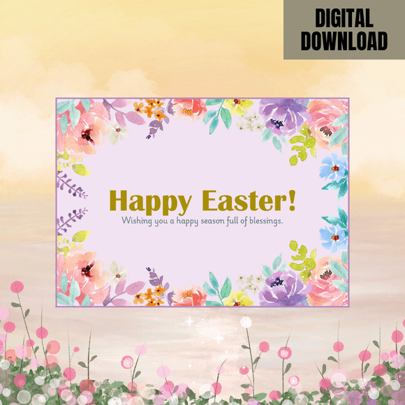 Lovely Floral Easter Card- Landscape. Printable- instant download, ux5 In.