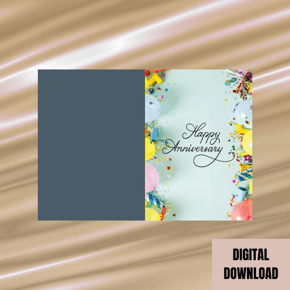 Beautiful Happy Anniversary Folded Card- Portrait. Printable- instant download, 21x14.8 cm.