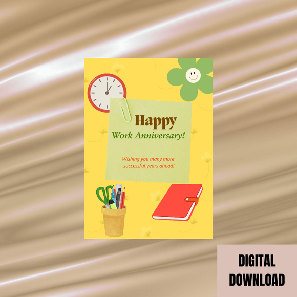 Beautiful Work Anniversary Card- Portrait. Printable- instant download, 5x7 In.